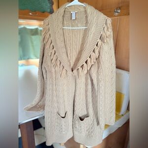 Chico’s cable knit cardigan with fringe tassels